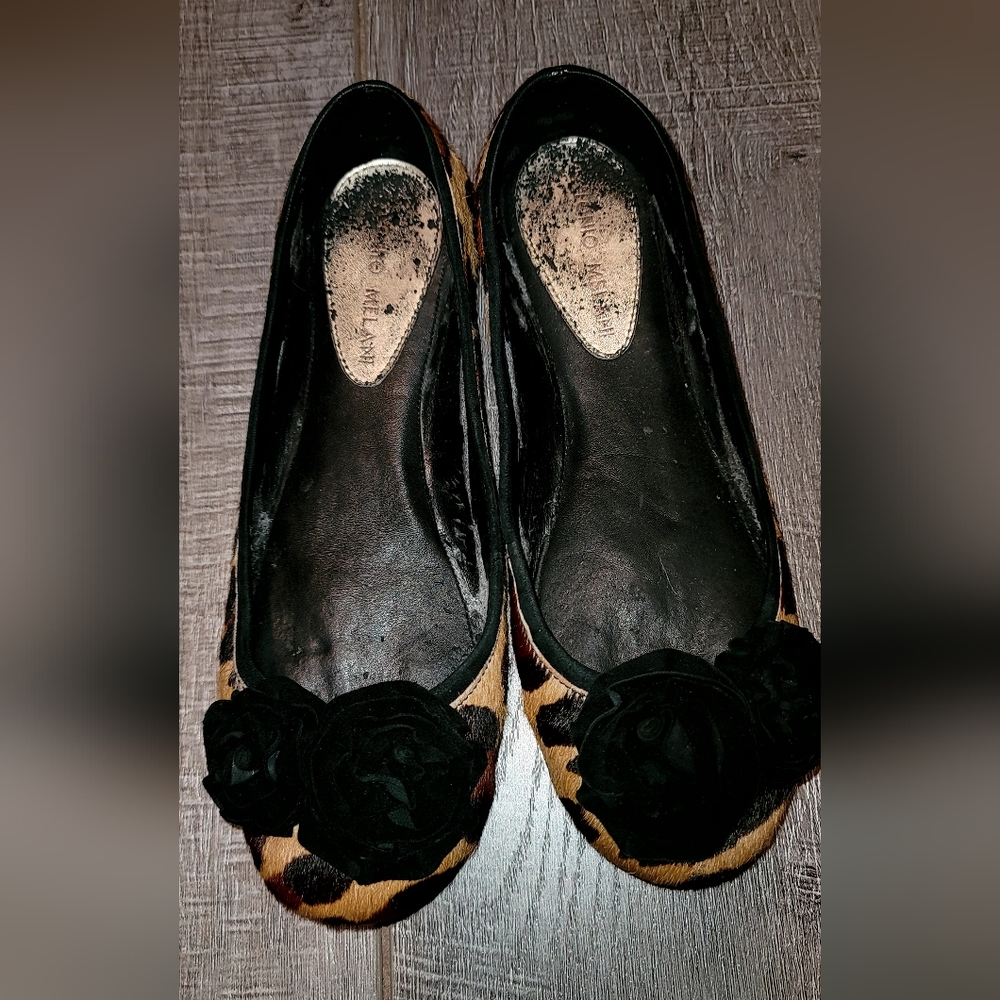 Antonio Melani Women Ballet Flats 6.5 M Leopard Leather Upper Floral Cowhide